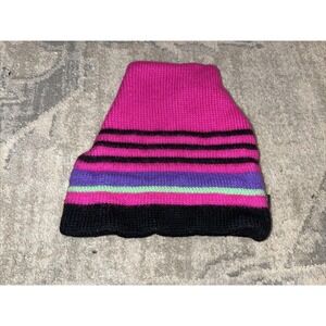 Smiley Winter Ski Hat 100% Pure Wool Black Pink Multi  Made in USA OSFA